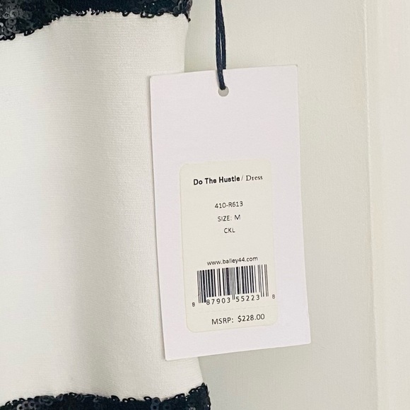 Bailey 44 Black & White Stripe Do The Hustle Sequin Bodycon Mini Dress Medium - Picture 5 of 9